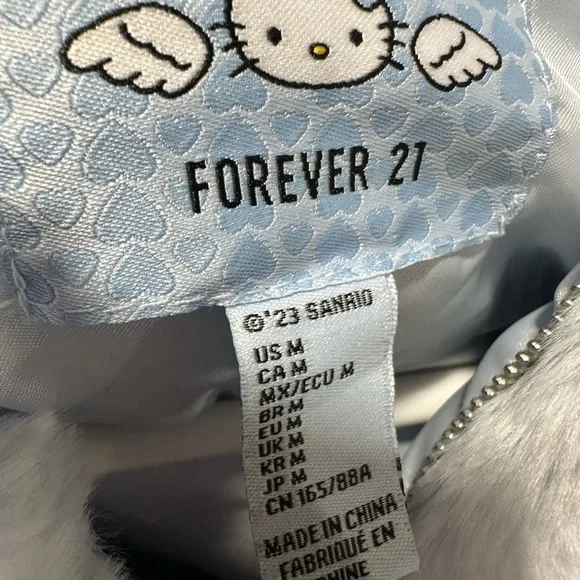 Forever 21 x  Blue Hello Kitty Hoodie crop fur jacket New size m - Picture 10 of 12